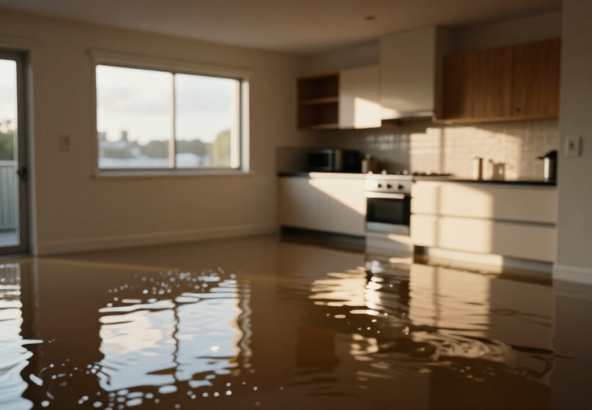 Flooded kitchen in Mortdale before drying